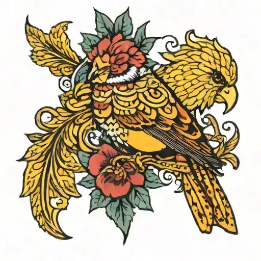 paisley canary tattoo design idea