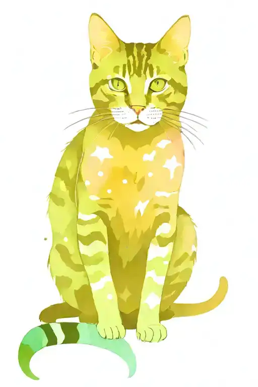 Skinny female tabby cat portrait, Galaxy, Stars, Space, Blue Green purple white black, spot on face, tattoo design idea
