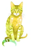 Skinny female tabby cat portrait, Galaxy, Stars, Space, Blue Green purple white black, spot on face, tattoo design idea