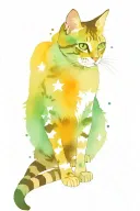 Skinny female tabby cat portrait, Galaxy, Stars, Space, Blue Green purple white black, spot on face, tattoo design idea