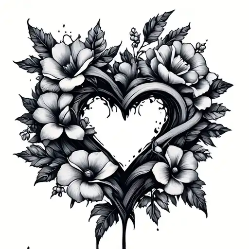 imperfect, heart love flowers intertwined tattoo design idea