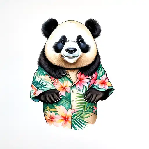 panda bear wearing a Hawaiian shirt tattoo design idea
