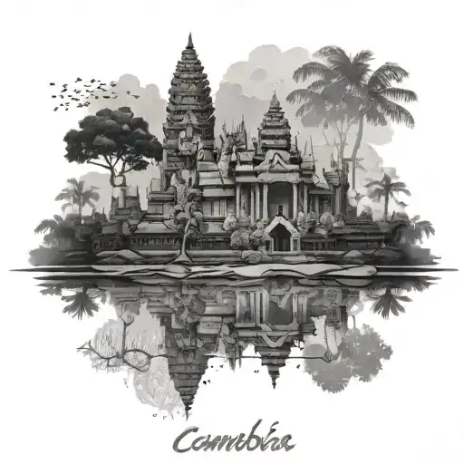 cambodia scenery tattoo design idea