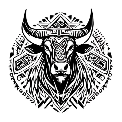 bull and aztec tribal tattoo design idea