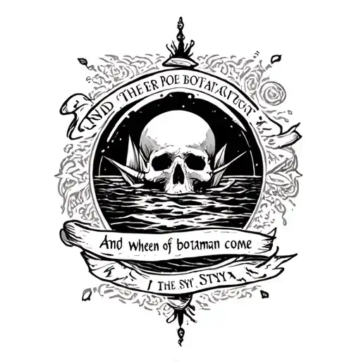 "And when the boatman come" river of styx tattoo design idea
