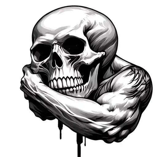 skull wrapped around bicep and tricep tattoo design idea