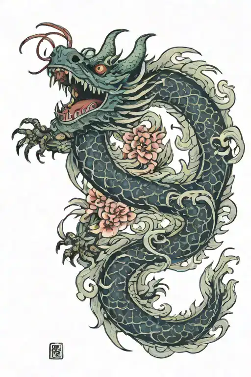 dragon, monestera, snapdragon tattoo design idea