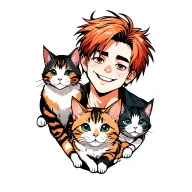 happy punk rock young man with gang of cats tattoo design idea