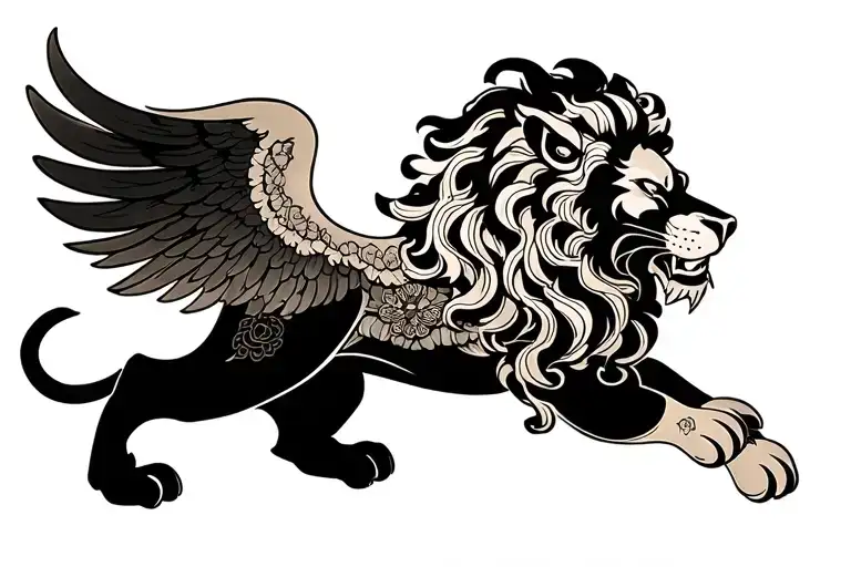 wings and lion tattoo design idea