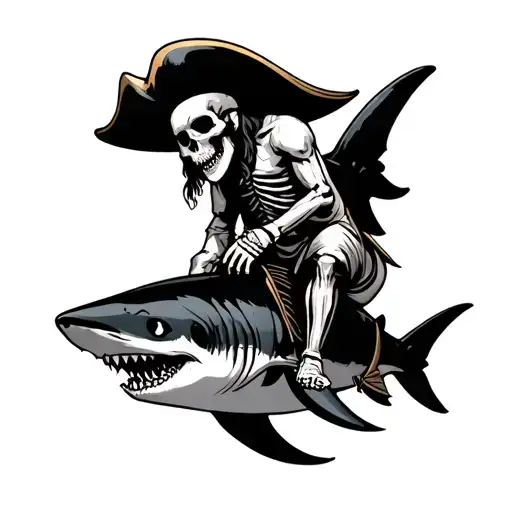 skeleton pirate riding a shark  tattoo design idea