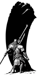 A historical Celtic warrior battling against a mountain backdrop, symbolizing resilience and determination tattoo design idea