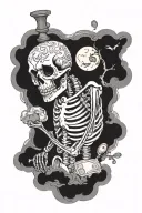 praying skeleton with clouds and cash filled tattoo design idea
