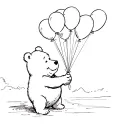 classic old pooh bear letting go of balloons floating tattoo design idea