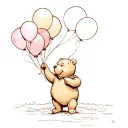 classic old pooh bear letting go of balloons floating tattoo design idea