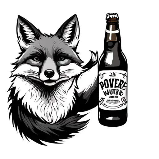 fox with a bottle of beer tattoo design idea