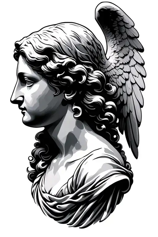 angel head statue side profile tattoo design idea