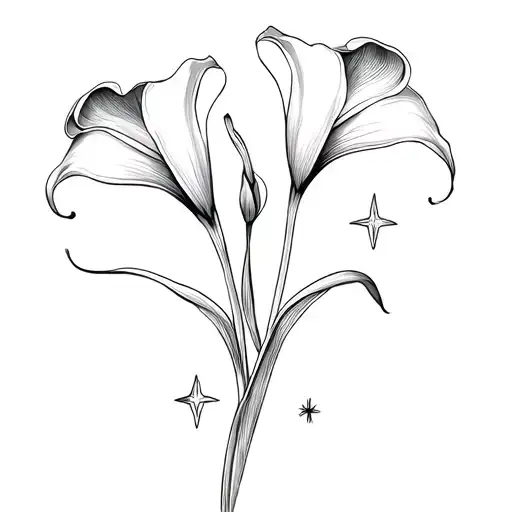 Calla lilies and stars tattoo design idea