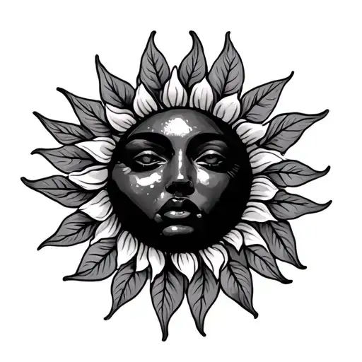 Sun breast with leaves tattoo design idea