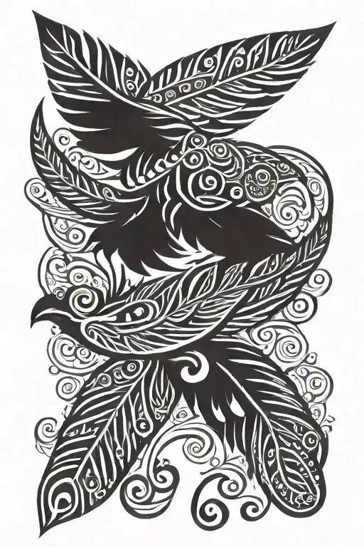 feather + flying bird maori tattoo tattoo design idea