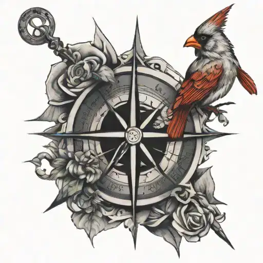 cardinal with compass rose and proverbs 3:6 tattoo design idea