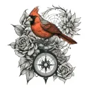 cardinal with compass rose and proverbs 3:6 tattoo design idea