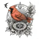 cardinal with compass rose and proverbs 3:6 tattoo design idea