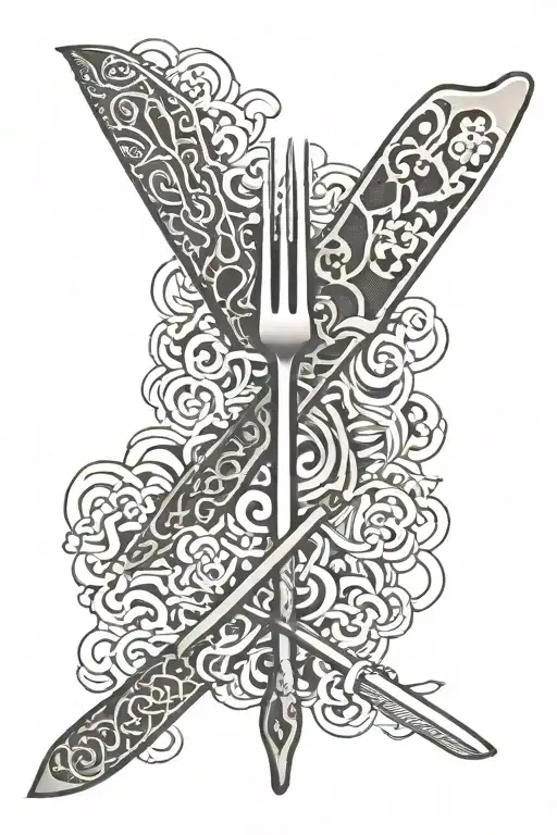 spatula and fork crossed tattoo design idea