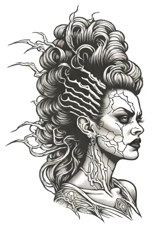 lightening bolt bride of frankenstein tattoo design idea