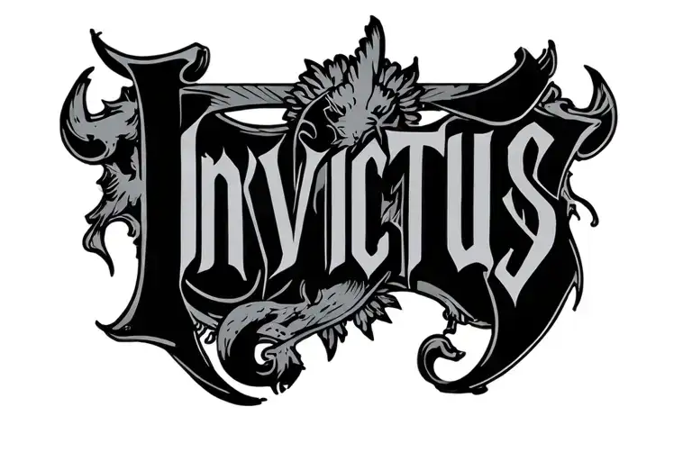 a typography of the word invictus with latin elements added tattoo design idea