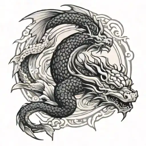 dragon and koi fish tattoo design idea