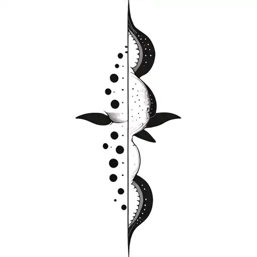 whale shark, sun, moon phases going vertical tattoo design idea