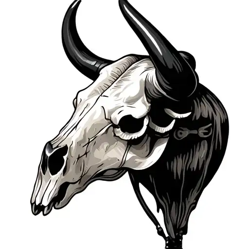 western bull skull tattoo design idea