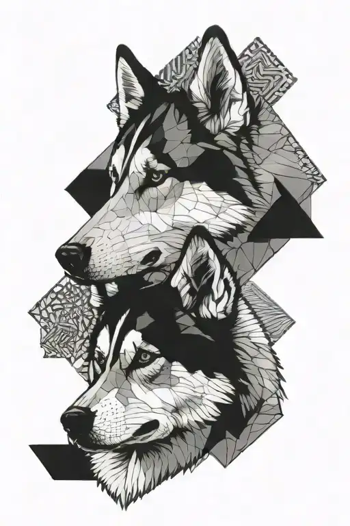 3 husky face with geometric tattoo design idea