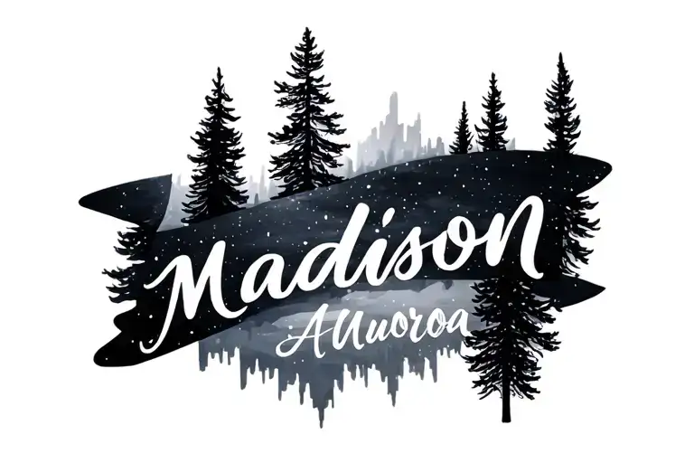 northern lights with madison and Aurora name written tattoo design idea