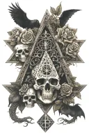 tree of life intertwined pyramid with eye and dragon  roses skulls tattoo design idea