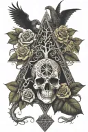 tree of life intertwined pyramid with eye and dragon  roses skulls tattoo design idea