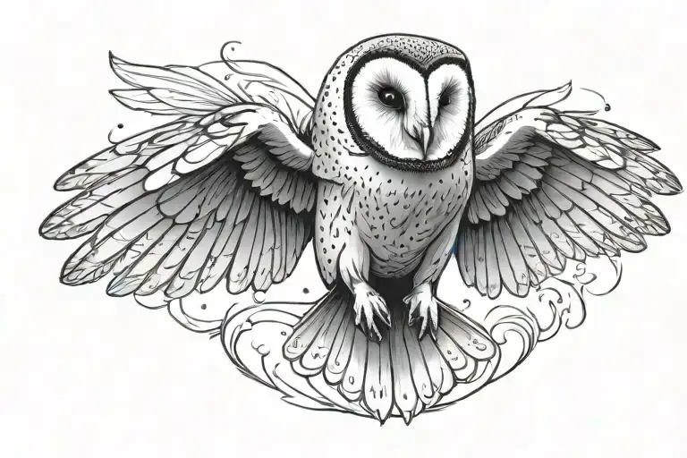 barn owl with large wings spread tattoo design idea