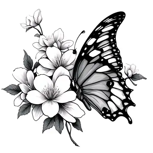 Sakura flower butterfly snake tattoo design idea