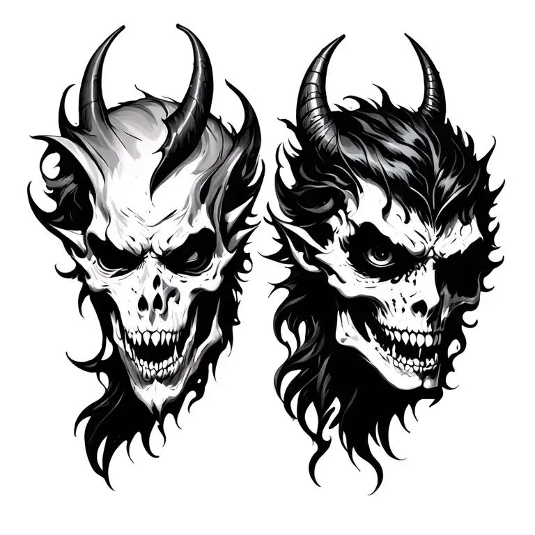 Half Good Half Evil tattoo design idea
