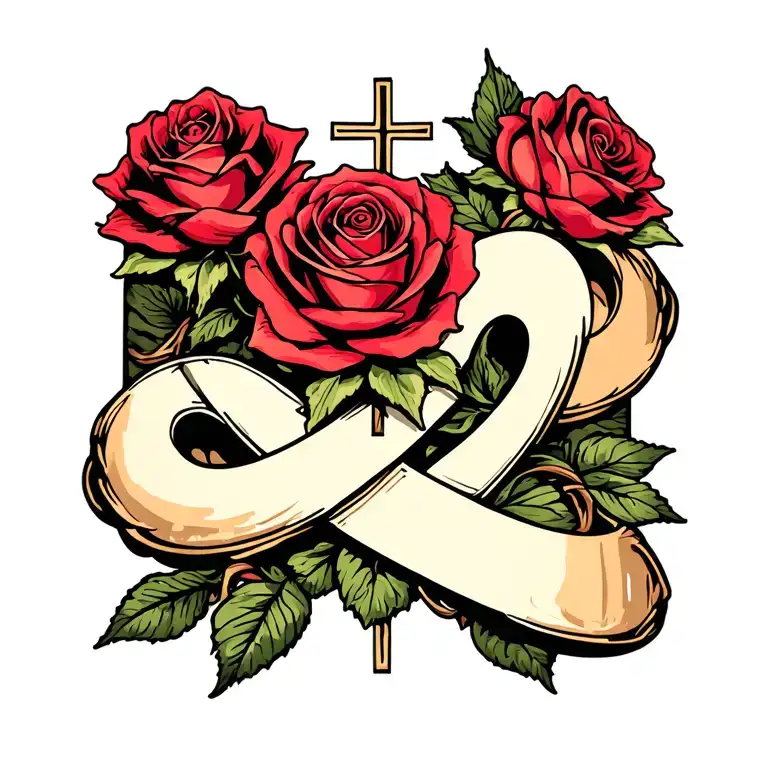cross roses infinity symbol intertwined tattoo design idea