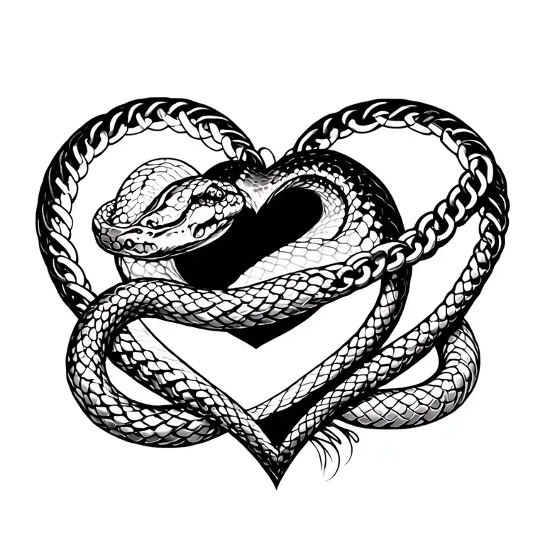Snake chain heart tattoo design idea