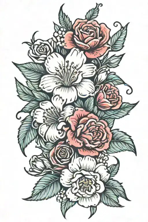 a red spine memorial tattoo for a mum who died of ovarian cancer using Lillie flowers  tattoo design idea