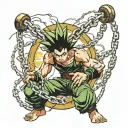 Gon's black rage form being chained down by kurapika's judgement chain tattoo design idea