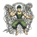 Gon's black rage form being chained down by kurapika's judgement chain tattoo design idea
