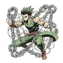 Gon's black rage form being chained down by kurapika's judgement chain tattoo design idea