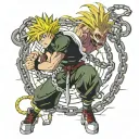 Gon's black rage form being chained down by kurapika's judgement chain tattoo design idea