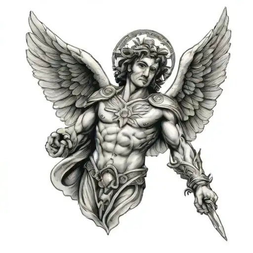 saint micheal on right peck chest  tattoo design idea