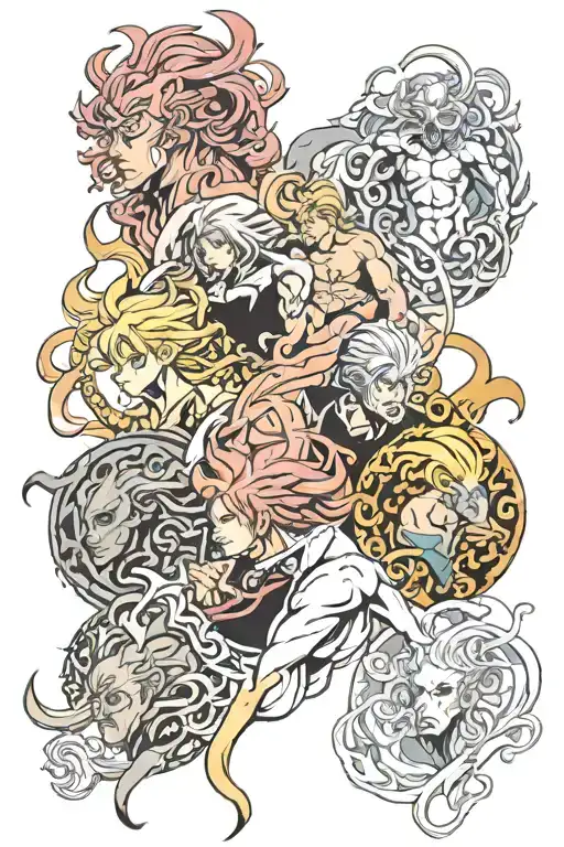 anime 4 horsemen of the apocalypse and the 7 deadly sins tattoo design idea