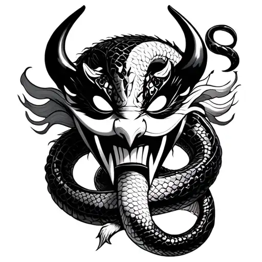 mascara oni mask with snake tattoo design idea