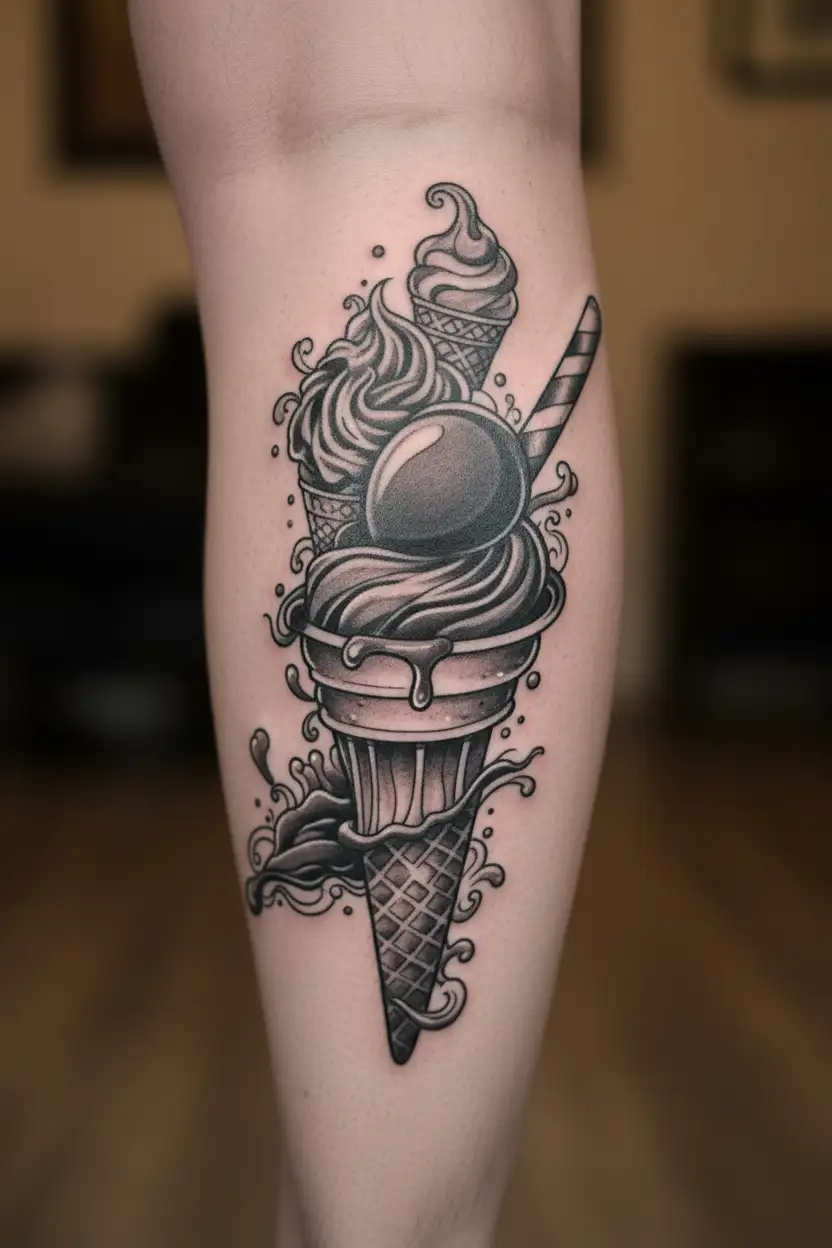 ice cream black resilience tattoo design idea